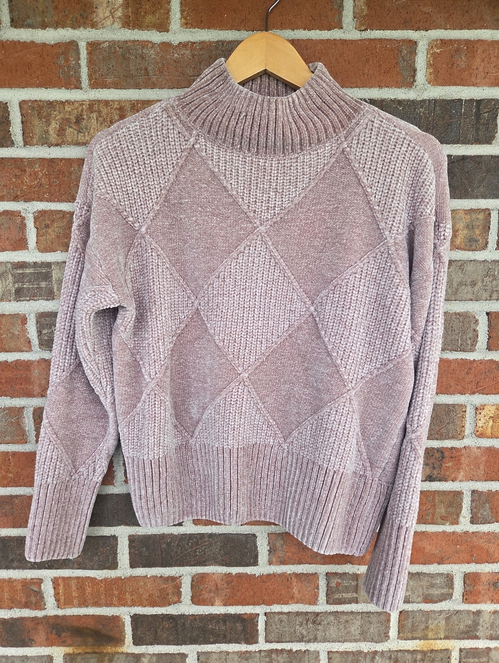 Christian Siriano Tan Biege Diamond-Knit Funnelneck Sweater Medium